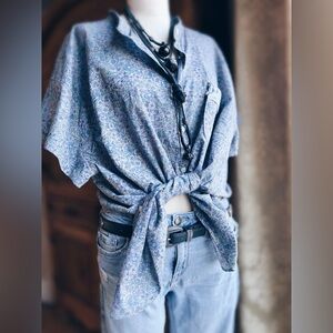 OOAK Artist-Altered Calico Button Down | Rustic Black Wash